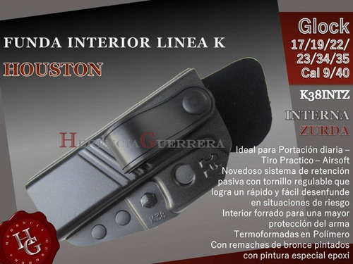 Imagen 2 de 7 de Pistolera Houston Interna Zurda Glock 17/19/22 K38intz