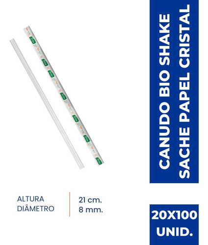 Canudo Bio Shake Sache Papel 8 Mm Cristal Pp C/ 2000 Un.