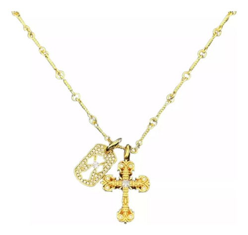 - Collar Con Colgante De Cruz Bañado En Oro De 22 Quilates