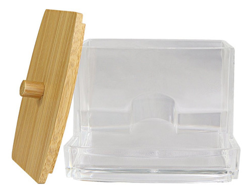 Porta Cotonete Com Tampa De Bambu Transparente Bambú
