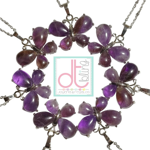 Imagen 7 de 10 de Amatista Collar Mariposa Mujer Cadena Joyería Acero Plata