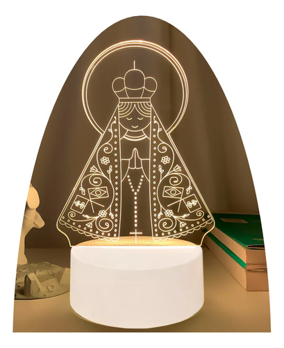 Luminária Abajur Led 3d Nossa Senhora Aparecida Santa Estrutura Transparente / Ns Aparecida 127/220V