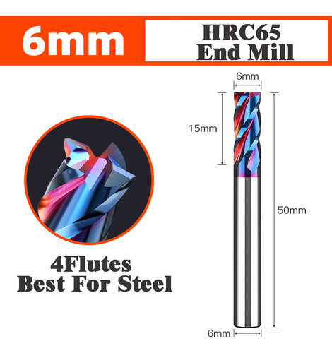 Fresa Topo Metal Duro 6 Mm, 4 Cortes, 65 Hrc C/cobertura Tia