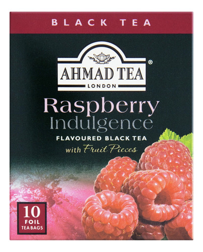 Chá Ahmad Tea London preto raspberry indulgence em sachê 20 g 10 u