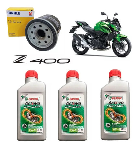 Kawasaki Z400 Kit Troca Óleo Castrol 10w40 Mahle Oc1019