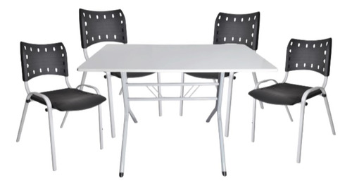 Jogo Mesa 120x70 Branco Salão Festas C/ 4 Cadeiras Iso Cor Preto Desenho Do Tecido Das Cadeiras Liso