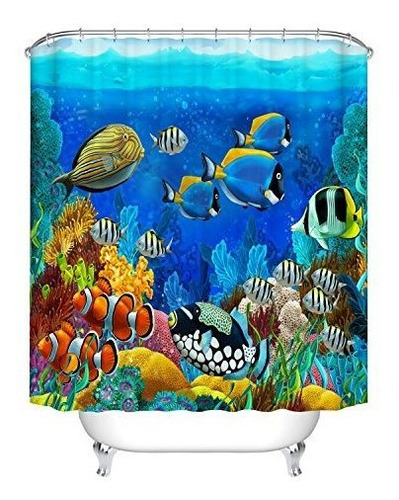 Fangkun - Cortina De Ducha Para Baño, Océano Azul, Peces Tro