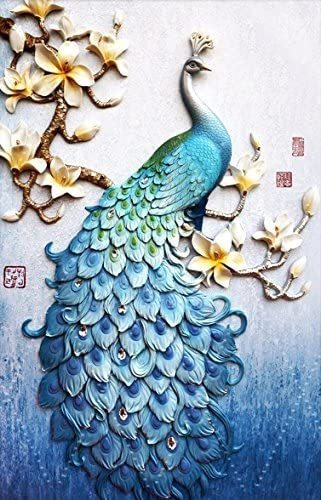 Pintura Por Diamantes Poster 5d - Pavo Real Azul 40x60 Cm