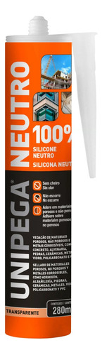 Sellador de silicona 100% vidrio neutro 280 g transparente Unipega