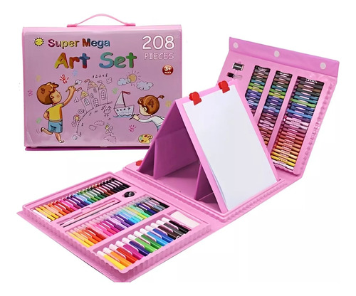 Set Maleta 208 Pzs Arte Niños Caballete Color Crayon Pintura