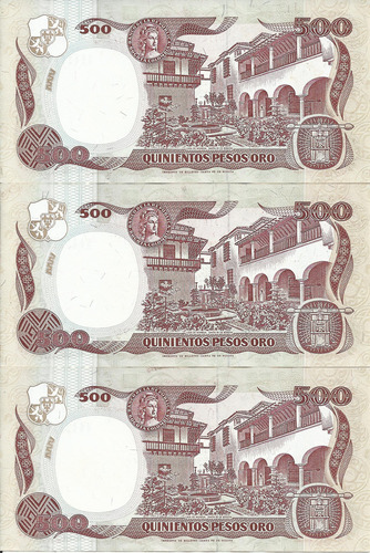 Colombia Trío Números Consecutivos 500 Pesos 4 Enero 1993