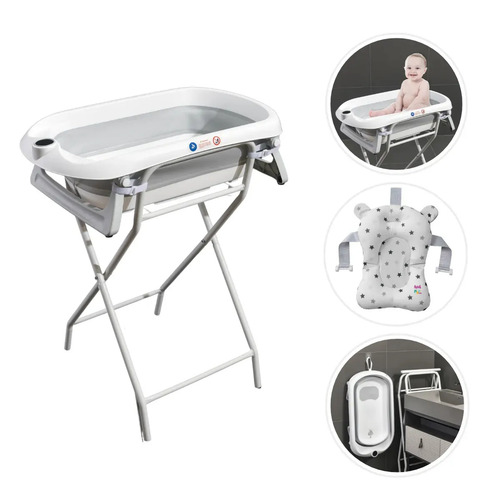 Banheira Para Bebê Dobrável C/suporte Wish Branco Maxi Baby