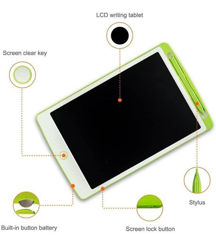 Imagen 5 de 6 de Pizarra Magica De Dibujo Para Niños Lcd Richg 10 Verde