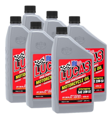 Aceite Sintetico Lucas 20w-50 Paquete Con 6 Botes De 946 Ml