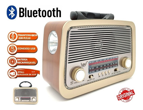 Caixa Som Rádio Retrô Vintage A3199 Bluetooth Portátil Cor Marrom-claro