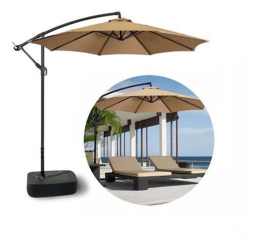 Ombrelone Guarda Sol Praia Jardim Lateral 3 Metros Com Base Cor Bege Liso
