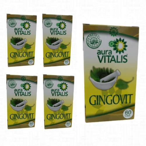 Pack 5 Frascos Gingovit 60 Capsulas C/u Ginkgo Biloba A.v