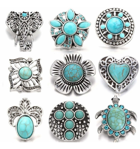 Lovglisten 7 Unids Lote Snap Jewelry Vintage Estilo Turquesa
