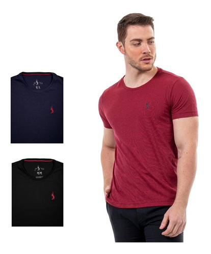 Kit 3 Camisetas Básicas Masculina John Pull Leve Conforto