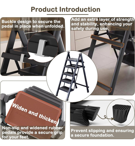 Zzv Escalera De 5 Escalones, Taburete Plegable Con Pedal Ant