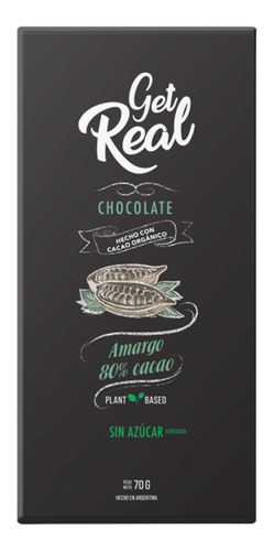 Chocolate Amargo 80% Sin Azúcar Get Real Orgánico 70gr