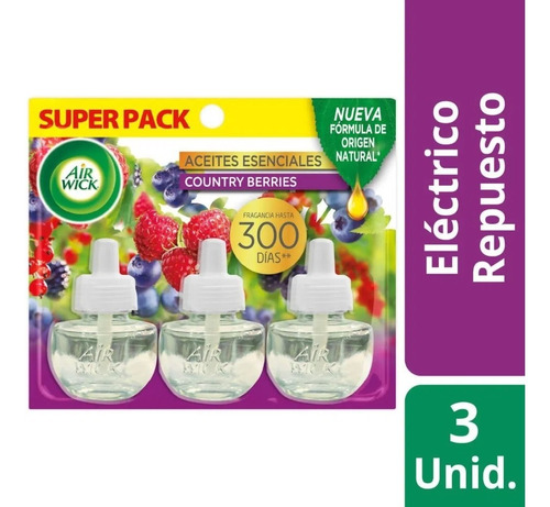 Pack Air Wick Eléctrico Country Berries Repuesto 3 Un 21 G 