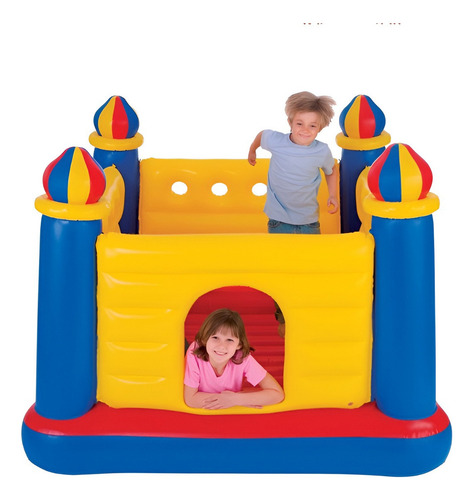 Centro De Juego Inflable Para Niños Castillo Con Brincolín Amarillo + Azul