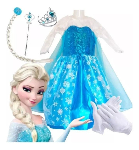 Disfraz Princesa Elsa Frozen Vestido + Accesorios Día Del Niño