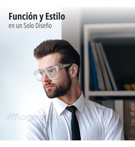 Set de 2 Lentes Para Computadora Magma Life con Filtro Antiluz Azul y Protección UV400 Ligeros, Resistentes, Sin Aumento, Incluye 2 Estuches Elegantes, diseño cuadrado ideal para todo tipo de rostro