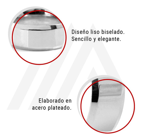 Imagen 8 de 10 de Anillos Hombre Mujer Acero Biselado Color Plata
