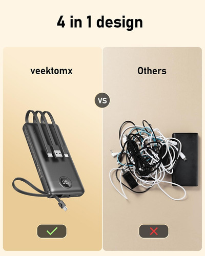 Power Bank Cables Integrados Cargador Portátil 10000ma 5 Out