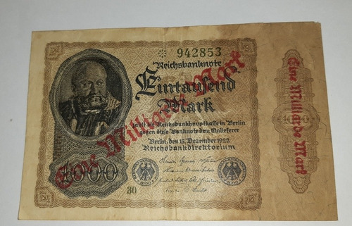 Billete Note Bank 1000000000 Mark Año 1922.