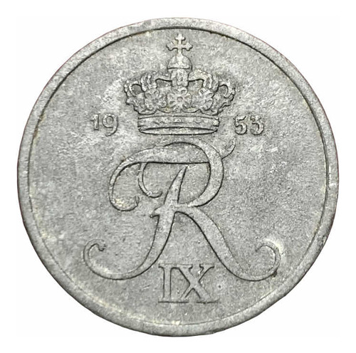 Moneda 2 Ore Dinamarca 1953 Km 840 Zinc