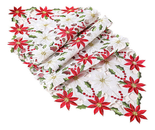 Mantel De Mesa Con Bandera Y Flores Navideñas Bordadas En Fo