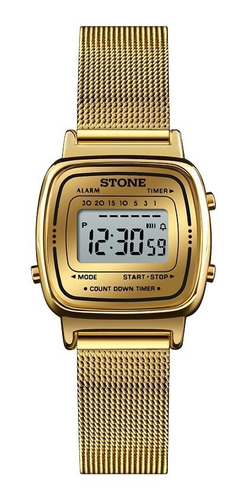 Reloj Pulsera Digital Stone Dorado Gtia Dama Sto1102d