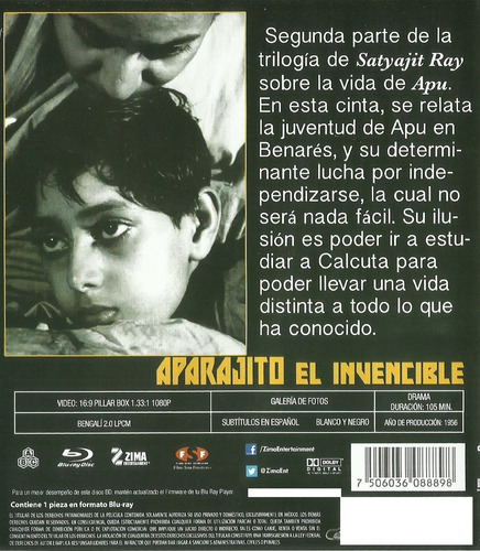 Aparajito El Invencible | Bluray Satyajit Ray Película Nueva