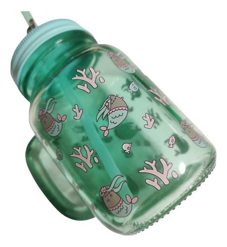 Tarro Pusheen Vidrio Con Tapa Y Popote Termo