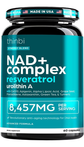 Thinbi Suplemento Nad 8457 Mg Nad+ Complex Nmn 60 Capsulas Sin Sabor