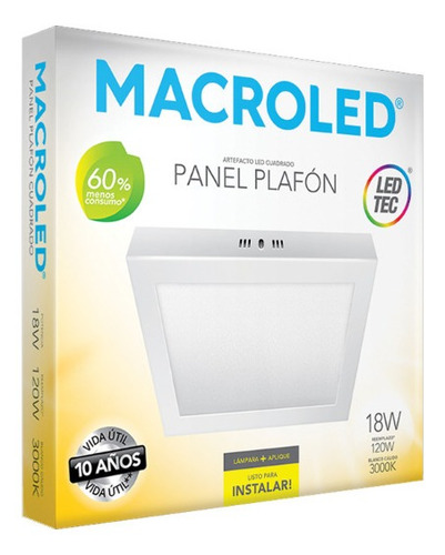 Panel Plafon Cuadrado 18w Macroled Pc18 Aplicar Blanco Calido