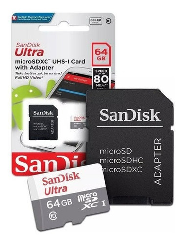 Imagem 1 de 2 de Cartão Micro Sd 64gb Ultra Classe10 Sandisk 80mb/s C/ Nf