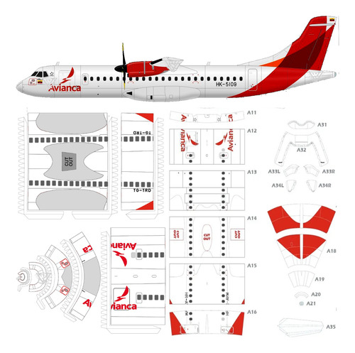 Avion Atr-72-600 Avianca (x2) 1:120 Papercraft (x Mail)