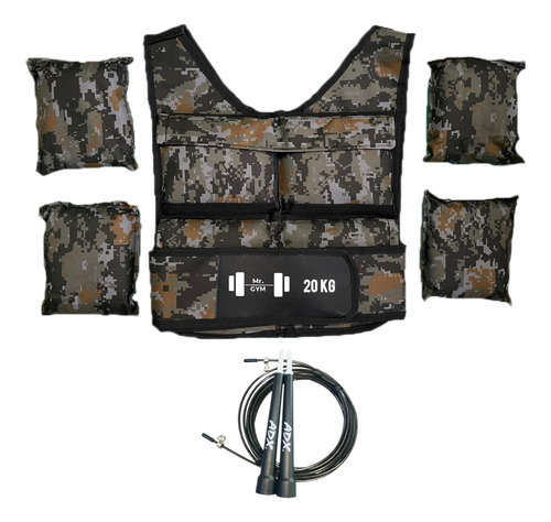 Chaleco Con Peso Ajustable 2-20 Kg Peso Incluido + Cuerda Militar