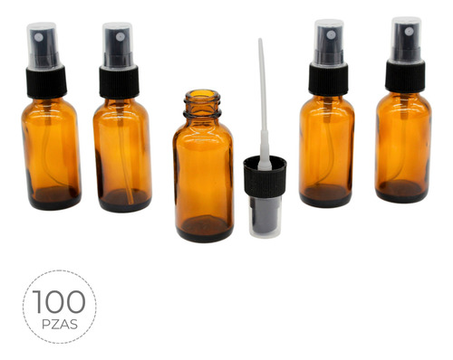 Atomizador Spray Frasco Vidrio Ambar Botella 30ml 100pzas