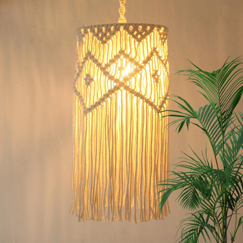 Lámpara Colgante De Pantalla De Macramé Con Lámpara
