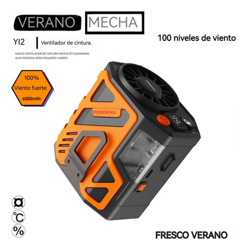 Ventilador De Cintura Portátil 6000mah Recargable Con Led