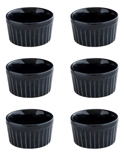 Ramekin Preto Porcelana 77ml Finger Foods Kit Com 6 Canelado