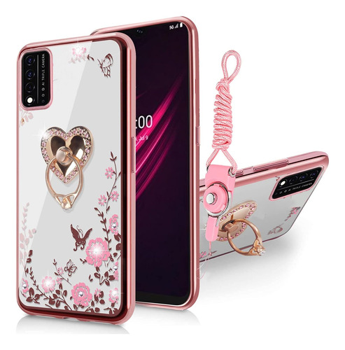 Funda Para T-mobile Revvl V Plus 5g, Rosa/flores/con Anillo