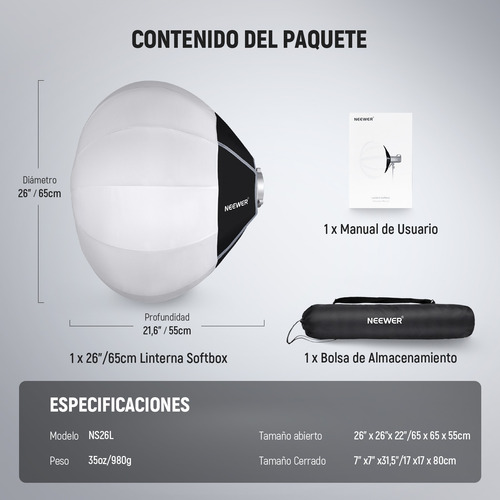 Neewer Softbox Para Linterna De 65 Cm Difusor De Luz