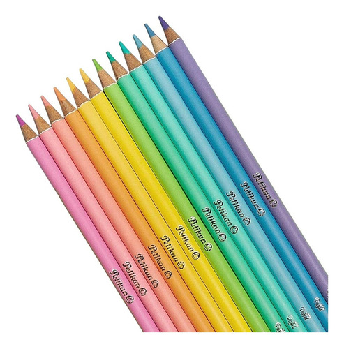 12 Lápices Colores Pastel  Redondos Largos 3.3mm Pelikan