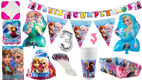 Kit Decoración Fiesta Infantil Frozen 12 Personas Con Globos